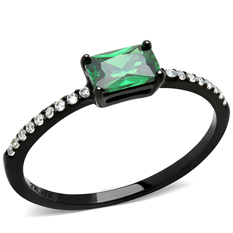DA010 - Stainless Steel Ring IP Black(Ion Plating) Women AAA Grade CZ Emerald