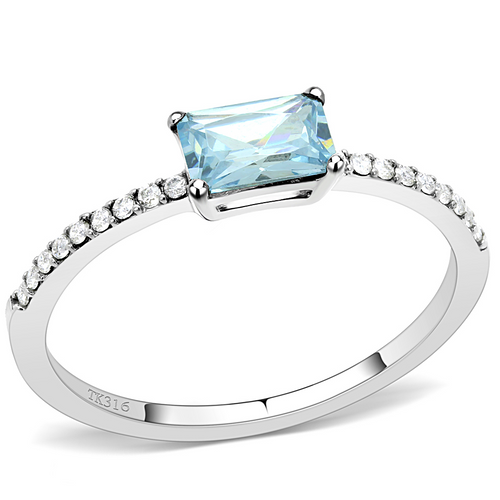 DA011 - Stainless Steel Ring High polished (no plating) Women AAA Grade CZ Sea Blue