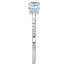 DA011 - Stainless Steel Ring High polished (no plating) Women AAA Grade CZ Sea Blue