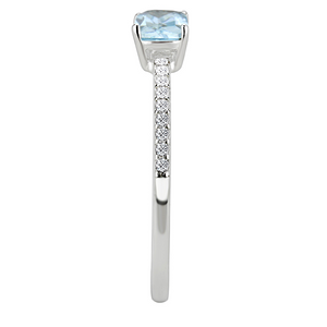 DA011 - Stainless Steel Ring High polished (no plating) Women AAA Grade CZ Sea Blue
