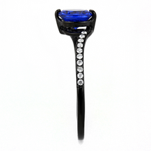 DA012 - Stainless Steel Ring IP Black(Ion Plating) Women Synthetic London Blue