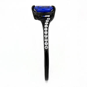 DA012 - Stainless Steel Ring IP Black(Ion Plating) Women Synthetic London Blue