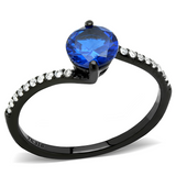DA012 - Stainless Steel Ring IP Black(Ion Plating) Women Synthetic London Blue