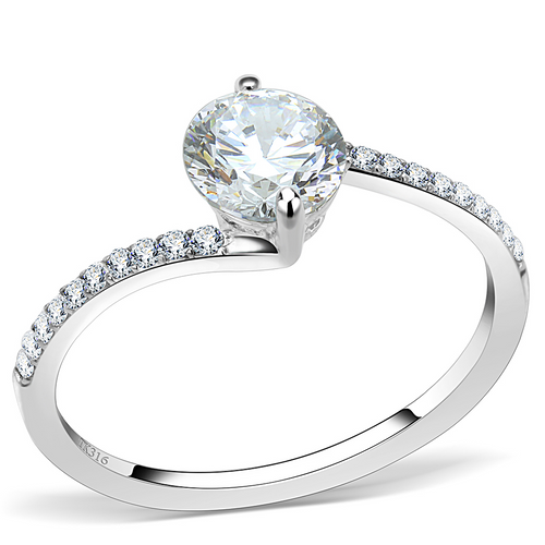 DA013 - Stainless Steel Ring High polished (no plating) Women AAA Grade CZ Clear