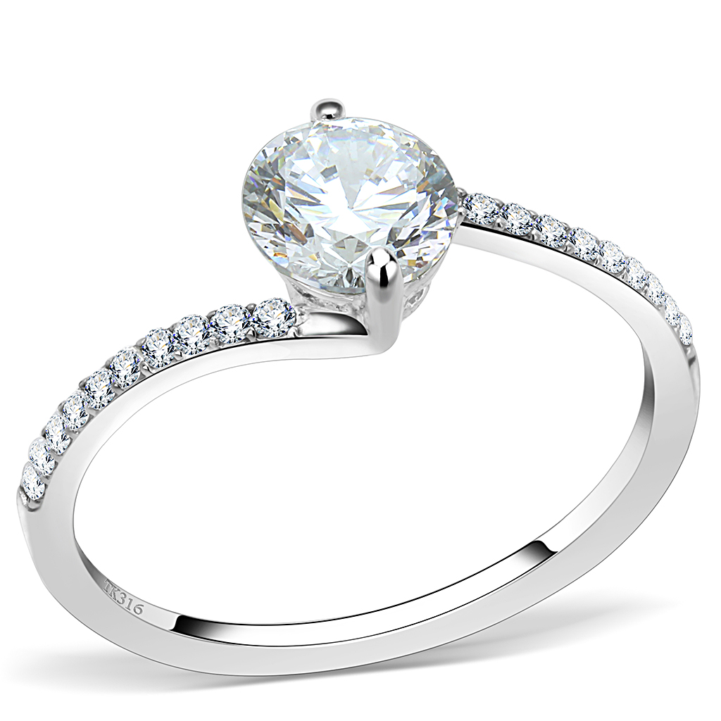 DA013 - Stainless Steel Ring High polished (no plating) Women AAA Grade CZ Clear