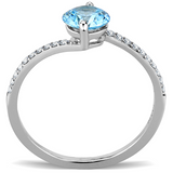 DA014 - Stainless Steel Ring High polished (no plating) Women AAA Grade CZ Sea Blue