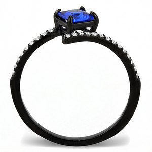 DA016 - Stainless Steel Ring IP Black(Ion Plating) Women Synthetic London Blue