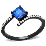 DA016 - Stainless Steel Ring IP Black(Ion Plating) Women Synthetic London Blue