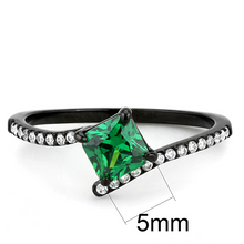 DA017 - Stainless Steel Ring IP Black(Ion Plating) Women AAA Grade CZ Emerald