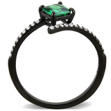 DA017 - Stainless Steel Ring IP Black(Ion Plating) Women AAA Grade CZ Emerald