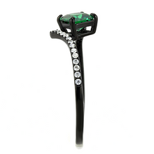 DA017 - Stainless Steel Ring IP Black(Ion Plating) Women AAA Grade CZ Emerald