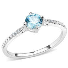DA019 - Stainless Steel Ring High polished (no plating) Women AAA Grade CZ Sea Blue
