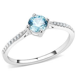 DA019 - Stainless Steel Ring High polished (no plating) Women AAA Grade CZ Sea Blue