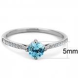DA019 - Stainless Steel Ring High polished (no plating) Women AAA Grade CZ Sea Blue