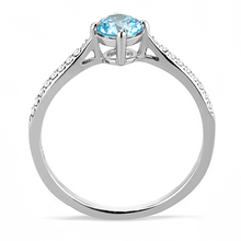 DA019 - Stainless Steel Ring High polished (no plating) Women AAA Grade CZ Sea Blue