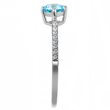 DA019 - Stainless Steel Ring High polished (no plating) Women AAA Grade CZ Sea Blue