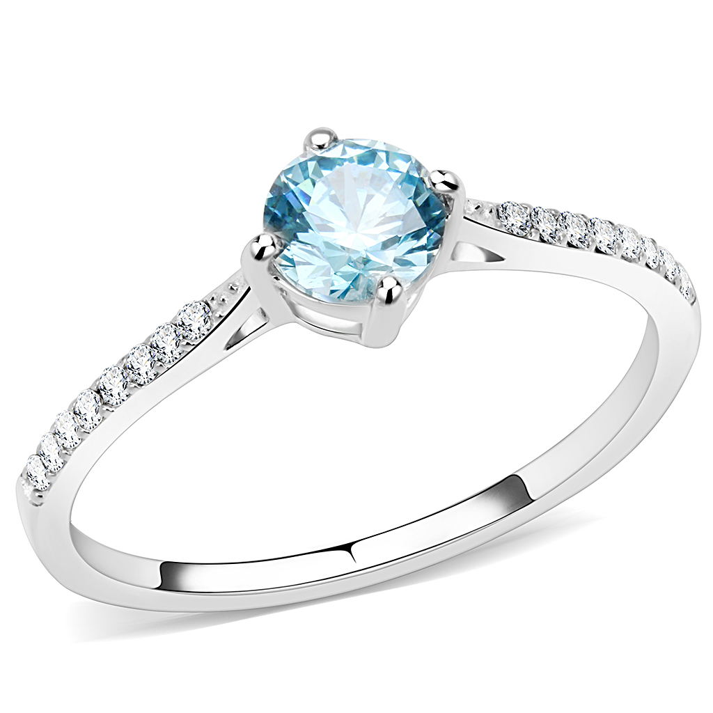 DA019 - Stainless Steel Ring High polished (no plating) Women AAA Grade CZ Sea Blue
