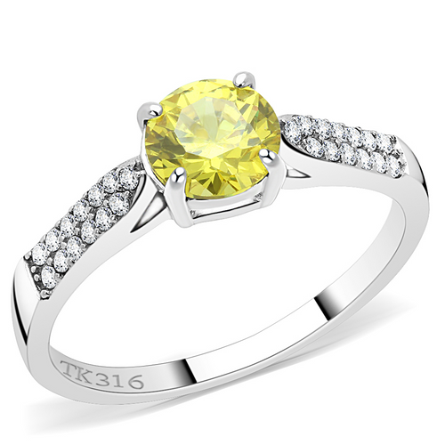 DA021 - Stainless Steel Ring High polished (no plating) Women AAA Grade CZ Topaz
