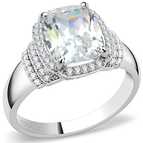 DA024 - Stainless Steel Ring High polished (no plating) Women Cubic Clear