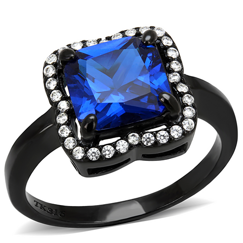 DA027 - Stainless Steel Ring IP Black(Ion Plating) Women Synthetic London Blue