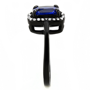 DA027 - Stainless Steel Ring IP Black(Ion Plating) Women Synthetic London Blue