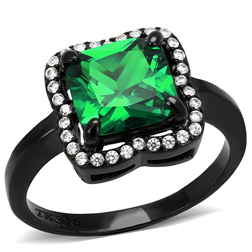 DA029 - Stainless Steel Ring IP Black(Ion Plating) Women AAA Grade CZ Emerald