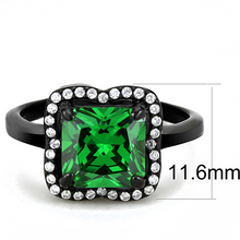 DA029 - Stainless Steel Ring IP Black(Ion Plating) Women AAA Grade CZ Emerald