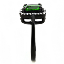 DA029 - Stainless Steel Ring IP Black(Ion Plating) Women AAA Grade CZ Emerald