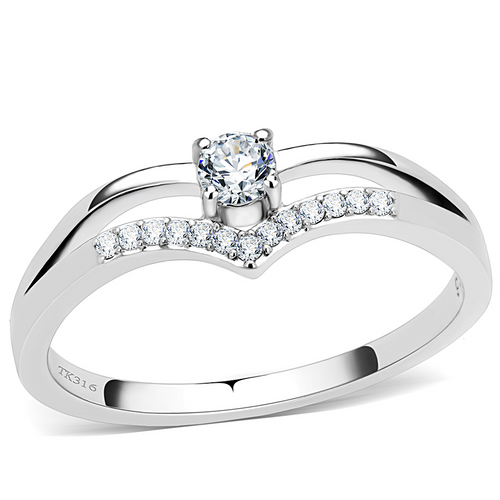 DA030 - Stainless Steel Ring High polished (no plating) Women AAA Grade CZ Clear