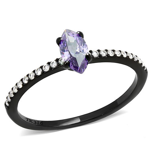 DA032 - Stainless Steel Ring IP Black(Ion Plating) Women AAA Grade CZ Amethyst