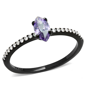 DA032 - Stainless Steel Ring IP Black(Ion Plating) Women AAA Grade CZ Amethyst