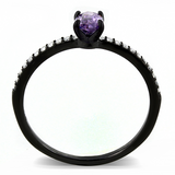 DA032 - Stainless Steel Ring IP Black(Ion Plating) Women AAA Grade CZ Amethyst