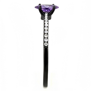 DA032 - Stainless Steel Ring IP Black(Ion Plating) Women AAA Grade CZ Amethyst