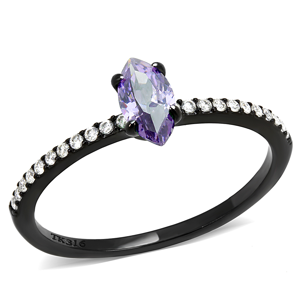 DA032 - Stainless Steel Ring IP Black(Ion Plating) Women AAA Grade CZ Amethyst