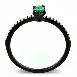 DA033 - Stainless Steel Ring IP Black(Ion Plating) Women AAA Grade CZ Emerald