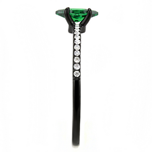 DA033 - Stainless Steel Ring IP Black(Ion Plating) Women AAA Grade CZ Emerald