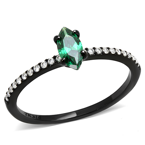 DA033 - Stainless Steel Ring IP Black(Ion Plating) Women AAA Grade CZ Emerald