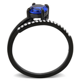 DA038 - Stainless Steel Ring IP Black(Ion Plating) Women Synthetic London Blue