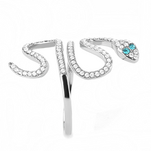 DA051 - Stainless Steel Ring High polished (no plating) Women Top Grade Crystal Blue Zircon