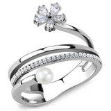 DA059 - Stainless Steel Ring High polished (no plating) Women Synthetic White