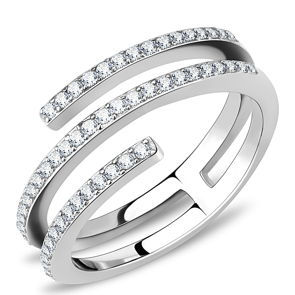 DA060 - Stainless Steel Ring High polished (no plating) Women AAA Grade CZ Clear