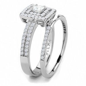 DA064 - High polished (no plating) Stainless Steel Ring with AAA Grade CZ  in Clear