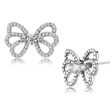 DA067 - High polished (no plating) Stainless Steel Earrings with AAA Grade CZ  in Clear