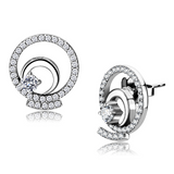 DA069 - High polished (no plating) Stainless Steel Earrings with AAA Grade CZ  in Clear