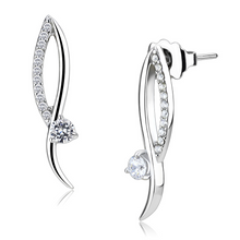 DA080 - High polished (no plating) Stainless Steel Earrings with AAA Grade CZ  in Clear