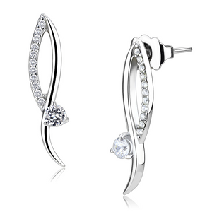 DA080 - High polished (no plating) Stainless Steel Earrings with AAA Grade CZ  in Clear