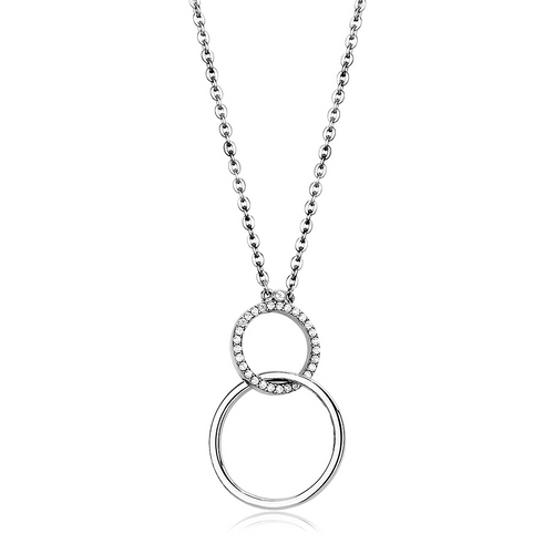 DA097 - High polished (no plating) Stainless Steel Chain Pendant with AAA Grade CZ  in Clear