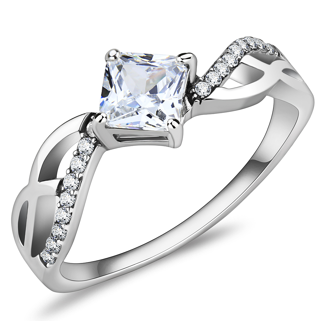 DA101 - Stainless Steel Ring High polished (no plating) Women AAA Grade CZ Clear