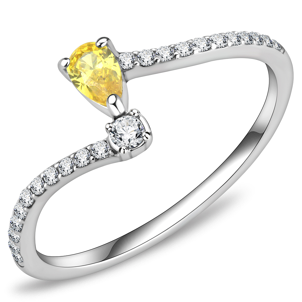 DA115 - Stainless Steel Ring High polished (no plating) Women AAA Grade CZ Topaz