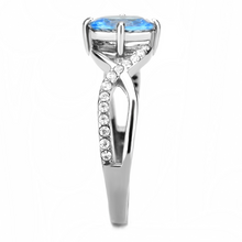 DA117 - Stainless Steel Ring High polished (no plating) Women AAA Grade CZ Sea Blue